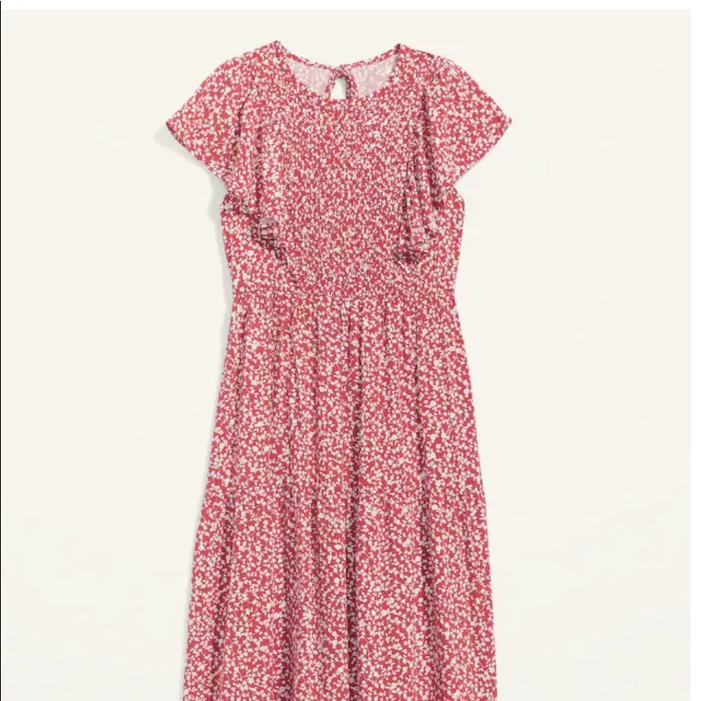 Midi dress flutter sleeves smocked